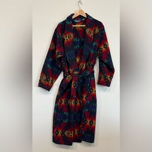Pendleton Long Wool Jacket Shawl Collar Robe in Chief Joseph Aztec Design Small